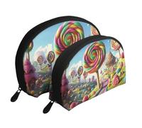 Bolsas de maquillaje coloridas con estampado de caramelos de fantasía campestre de 2 piezas, bolsa de aseo portátil de viaje, White, Talla única