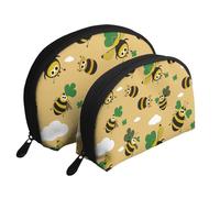 Bolsas de maquillaje con diseño de abejas de aspecto extraño, bolsa de aseo portátil de 2 piezas, White, Talla única