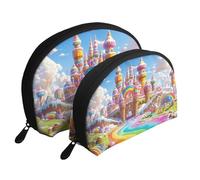 Bolsas de maquillaje con diseño de bandera de arcoíris y castillo de helado, 2 piezas, portátil, bolsa de aseo de viaje, White, Talla única