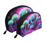 Bolsas de maquillaje con diseño de calavera psicodélica, 2 piezas, portátil, bolsa de aseo de viaje, White, Talla única