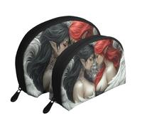 Bolsas de maquillaje con diseño de diosa de fantasía roja y negra, 2 piezas, portátil, bolsa de aseo de viaje, White, Talla única