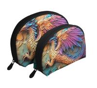 Bolsas de maquillaje con diseño de dragón en 3D, 2 piezas, portátil, bolsa de aseo de viaje, White, Talla única