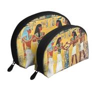 Bolsas de maquillaje con diseño de Egipto antiguo, 2 piezas, portátil, bolsa de aseo de viaje, White, Talla única