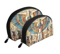 Bolsas de maquillaje con diseño de jeroglíficos sagrados egipcios antiguos, 2 piezas, bolsa de aseo portátil de viaje, White, Talla única