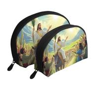 Bolsas de maquillaje con diseño de Jesus Rides On A Donkey, bolsa de aseo portátil de viaje de 2 piezas, White, Talla única