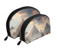 Bolsas de maquillaje con diseño de pirámides y platillos voladores de ciencia ficción, 2 piezas, portátil, bolsa de aseo de viaje, White, Talla única