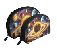 Bolsas de maquillaje con diseño de planetas del sistema solar, 2 piezas, portátil, bolsa de aseo de viaje, White, Talla única