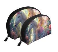 Bolsas de maquillaje con diseño de unicornios y hadas, 2 piezas, portátil, para viaje, neceser de viaje, White, Talla única