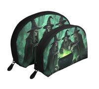Bolsas de maquillaje con estampado de bosque misterioso, diseño de tres brujas en un bosque oscuro, bolsa de aseo portátil de 2 piezas, White, Talla única