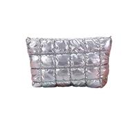 Bolsas de maquillaje con estampado de diamantes en relieve, organizadores de cosméticos portátiles con compartimento espacioso, accesorio único, bolsa de maquillaje acolchada de varios colores, Silver