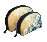 Bolsas de maquillaje con estampado de flores blancas de primavera, 2 piezas, portátil, bolsa de aseo de viaje, White, Talla única