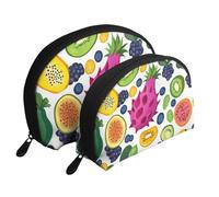 Bolsas de maquillaje con estampado de fruta de dragón, uva, kiwi, 2 piezas, portátil, bolsa de aseo de viaje, White, Talla única