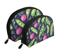 Bolsas de maquillaje con estampado de guisantes verdes y cebollas, bolsa de aseo portátil de 2 piezas para viaje, White, Talla única