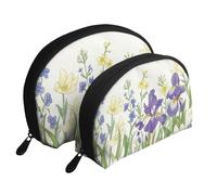 Bolsas de maquillaje con estampado de orquídeas y flores silvestres, bolsa de aseo portátil de viaje de 2 piezas, White, Talla única