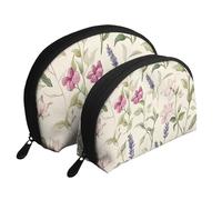 Bolsas de maquillaje con estampado de orquídeas y flores silvestres de primavera, 2 piezas, bolsa de aseo portátil de viaje, White, Talla única