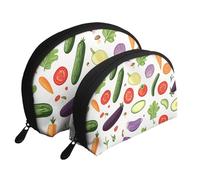 Bolsas de maquillaje con estampado de tomates, zanahorias, aguacates, 2 piezas, bolsa de aseo portátil de viaje, White, Talla única
