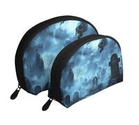 Bolsas de maquillaje con estampado gótico, esqueletos, cementerios, zombis, vampiros, 2 piezas, portátil, bolsa de aseo de viaje, White, Talla única