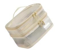 Bolsas de maquillaje de malla, múltiples bolsillos abiertos, resistentes al agua, bolsa de cosméticos para uso diario, gimnasio, viajes, organizador portátil para colgar, Color beige, E