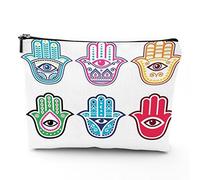 Bolsas de maquillaje de mano contra el mal de ojo, bolsa de maquillaje de viaje, manos coloridas con tercer mal de ojo, para mujeres, bolsa de cosméticos grande, organizador de maquillaje de lino,