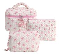 Bolsas de Maquillaje de Maquillaje Fijo 3 pcs Juego de Bolsas cosméticas, bolsita de Maquillaje Linda Gran Capacidad de Acolchado Suave Bolsillo para el Cuidado de la Piel Bownot