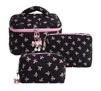 Bolsas de Maquillaje de Maquillaje Fijo 3 pcs Juego de Bolsas cosméticas, bolsita de Maquillaje Linda Gran Capacidad de Acolchado Suave Bolsillo para el Cuidado de la Piel Bownot