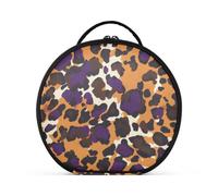 Bolsas de maquillaje de piel de leopardo de animales, color marrón y morado, accesorios de viaje, portátil, para colgar, con separadores ajustables, 11 pulgadas