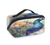 Bolsas de maquillaje de viaje con diseño de flores y pavo real, acuarela, para mujeres, hombres, niñas, niños, bolsa de lavado, bolsa de aseo portátil, organizador de artículos de tocador