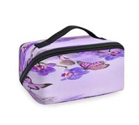 Bolsas de maquillaje de viaje con diseño de orquídea morada para mujeres, hombres, niñas y niños, bolsa de lavado morada, bolsa de aseo portátil, organizador de artículos de tocador cosméticos