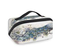 Bolsas de maquillaje de viaje con diseño de pavo real y flores para mujeres, hombres, niñas, niños, bolsa de lavado, bolsa de aseo portátil, organizador de artículos de tocador