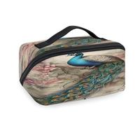 Bolsas de maquillaje de viaje con diseño de pavo real y flores para mujeres, hombres, niñas y niños, bolsa de aseo portátil, organizador de artículos de tocador
