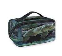Bolsas de maquillaje de viaje con diseño de tiranosaurio del bosque en 3D, para mujeres, hombres, niñas, niños, bolsa de lavado, portátil, organizador de artículos de aseo