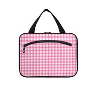 Bolsas de maquillaje de viaje con gancho para colgar en color rosa y blanco, unisex, para artículos de aseo personal, para cruceros, viajes, camping, porta, cosméticos, mujer, para cartera, L