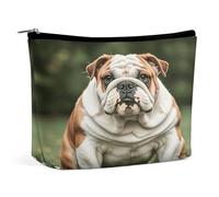 Bolsas de maquillaje de viaje de piel sintética, bonita bolsa de cosméticos de bulldog inglés con cremallera, bolsa de aseo grande para mujer, impermeable, portátil, organizador de maquillaje, bonita