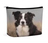 Bolsas de maquillaje de viaje de piel sintética Border Collie, bolsa de cosméticos con cremallera, bolsa de aseo grande para mujer, impermeable, portátil, organizador de maquillaje, bonita bolsa con