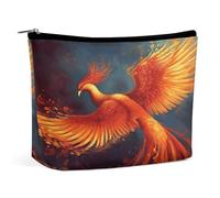 Bolsas de maquillaje de viaje de piel sintética, color naranja y rojo, bolsa de cosméticos con cremallera, bolsa grande para artículos de aseo para mujer, impermeable, portátil, organizador de