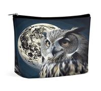 Bolsas de maquillaje de viaje de piel sintética con diseño de búho y luna, bolsa de aseo grande para mujer, impermeable, portátil, organizador de maquillaje, bonita bolsa con cremallera