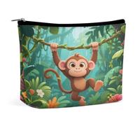 Bolsas de maquillaje de viaje de piel sintética con diseño de monos jugando en la vid, bolsa de cosméticos con cremallera, bolsa de aseo grande para mujer, impermeable, portátil, organizador de