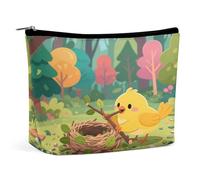 Bolsas de maquillaje de viaje de piel sintética con diseño de pájaro construyendo un nido con cremallera, bolsa grande para artículos de aseo para mujer, impermeable, portátil, organizador de