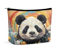 Bolsas de maquillaje de viaje de piel sintética con diseño de panda de dibujos animados arcoíris con cremallera, bolsa de aseo grande para mujer, impermeable, portátil, organizador de maquillaje