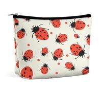 Bolsas de maquillaje de viaje de piel sintética con patrón de mariquitas, bolsa de cosméticos moteada infinita con cremallera, bolsa de aseo grande para mujer, impermeable, portátil, organizador de