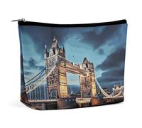 Bolsas de maquillaje de viaje de piel sintética con puente de la torre en Londres, bolsa de cosméticos con cremallera, bolsa de aseo grande para mujer, impermeable, portátil, organizador de maquillaje