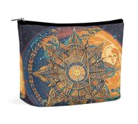 Bolsas de maquillaje de viaje de piel sintética con tarjeta de tarot místico para sol y luna, bolsa de cosméticos con cremallera, bolsa de aseo grande para mujer, impermeable, portátil, organizador de
