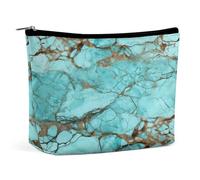 Bolsas de maquillaje de viaje de piel sintética de mármol turquesa con cremallera, bolsa de aseo grande para mujer, impermeable, portátil, organizador de maquillaje, bonita bolsa con cremallera