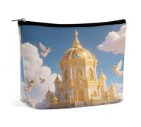 Bolsas de maquillaje de viaje de piel sintética Golden Palace Kingdom, bolsa de cosméticos con cremallera, bolsa de aseo grande para mujer, impermeable, portátil, organizador de maquillaje, bonita