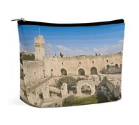 Bolsas de maquillaje de viaje de piel sintética Israel at The Tower of David, bolsa de cosméticos con cremallera, bolsa de aseo grande para mujer, impermeable, portátil, organizador de maquillaje