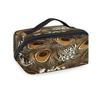 Bolsas de maquillaje de viaje de plumas de pavo real de leopardo para mujeres, hombres, niñas, niños, bolsa de lavado de pavo real, bolsa de aseo portátil, organizador de artículos de tocador