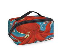 Bolsas de maquillaje de viaje de pulpo para mujeres, hombres, niñas, niños, bolsa de lavado de pulpo rojo, bolsa de aseo portátil, organizador de artículos de tocador cosméticos