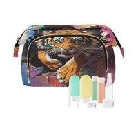 Bolsas de maquillaje de viaje, diseño de tigres de animales que rompen a través de la pared, con cremallera, para maquillaje de viaje