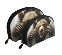 Bolsas de maquillaje estereoscópicas con diseño de osos que rompen a través de las paredes (4) bolsas de maquillaje impresas portátiles de 2 piezas de conchas de viaje, White, Talla única
