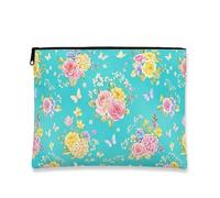 Bolsas de maquillaje floral, clásico y fantásticas bolsas de viaje para mujeres, organizador portátil de lona con cierre, bolsa de aseo para el cuidado de la piel de primavera, Turquesa, 7x9 Inch